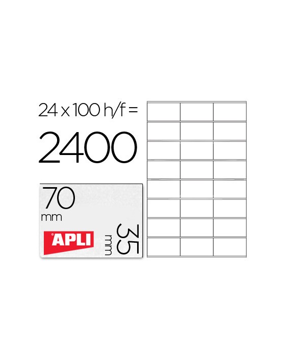 Etiqueta adhesiva apli 1272 tamaño 70x35 mm fotocopiaodra laser ink-jet caja con 100 hojas din a4