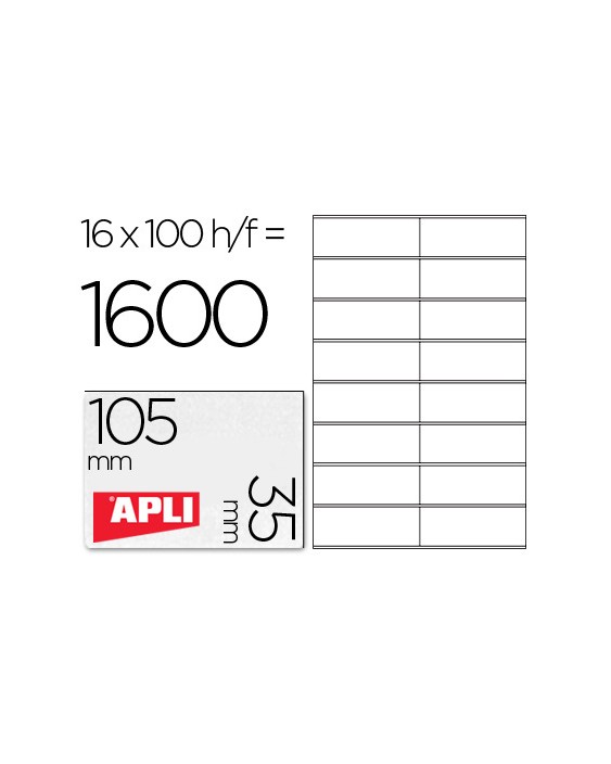 Etiqueta adhesiva apli 1287 tamaño 105x35 mm fotocopiadora laser ink-jet caja con 100 hojas din a4