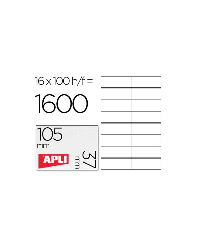 Etiqueta adhesiva apli 1274 tamaño 105x37 mm fotocopiadora laser ink-jet caja con 100 hojas din a4