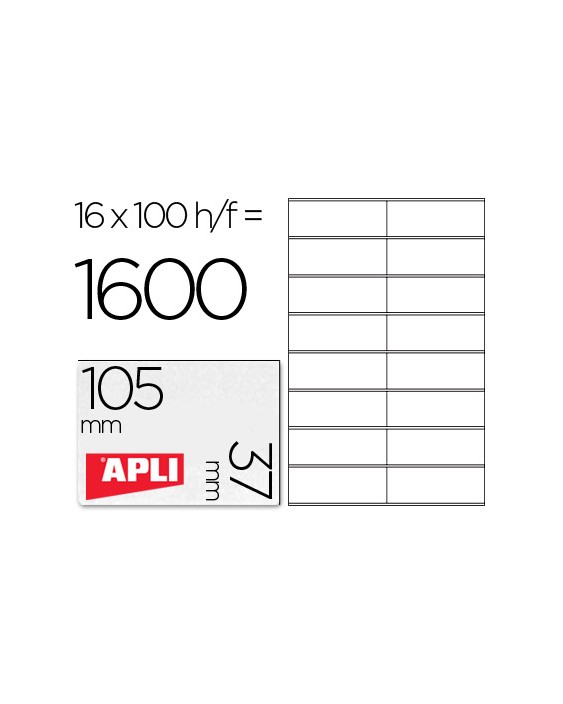 Etiqueta adhesiva apli 1274 tamaño 105x37 mm fotocopiadora laser ink-jet caja con 100 hojas din a4