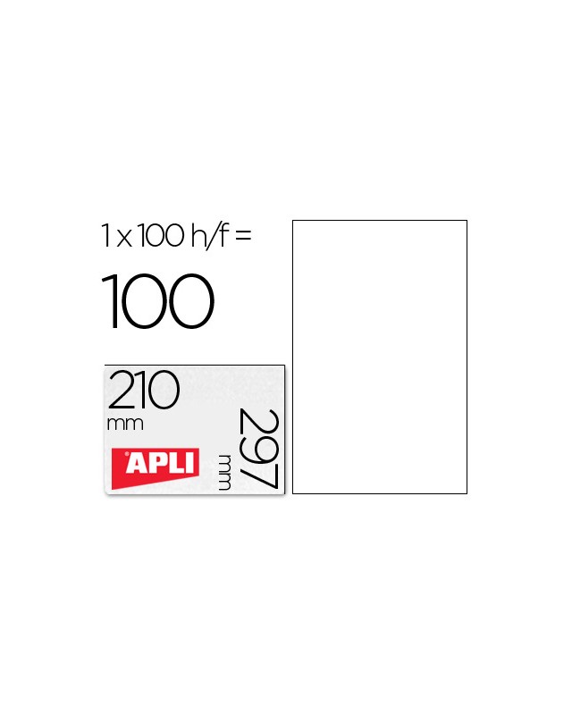 Etiqueta adhesiva apli 1281 210x297 mm fotocopiadora laser ink-jet caja con 100 hojas din a4