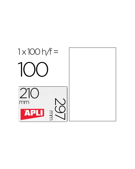Etiqueta adhesiva apli 1281 210x297 mm fotocopiadora laser ink-jet caja con 100 hojas din a4