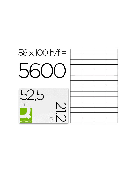 Etiqueta adhesiva q-connect kf10638 tamaño 52,5x21,2 mm fotocopiadora laser ink-jet caja con 100 hojas din a4