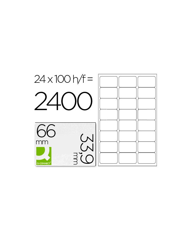 Etiqueta adhesiva q-connect kf10639 tamaño 66x33,9 mm fotocopiadora laser ink-jet caja con 100 hojas din a4