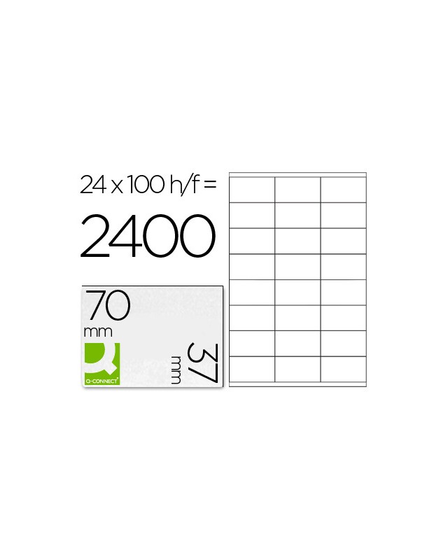 Etiqueta adhesiva q-connect kf10647 tamaño 70x37 mm fotocopiadora laser ink-jet caja con 100 hojas din a4