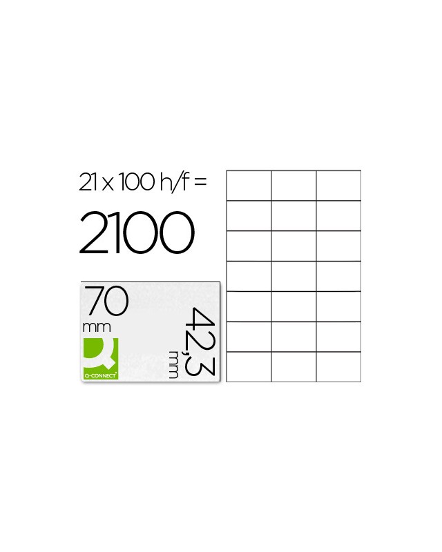 Etiqueta adhesiva q-connect kf10649 -tamaño 70x42,3 mm fotocopiadora laser ink-jet caja con 100 hojas din a4