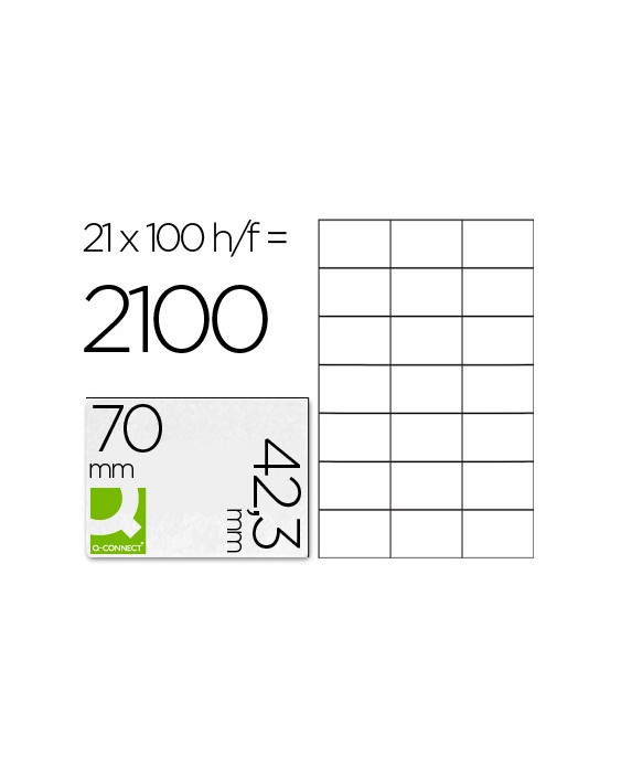 Etiqueta adhesiva q-connect kf10649 -tamaño 70x42,3 mm fotocopiadora laser ink-jet caja con 100 hojas din a4