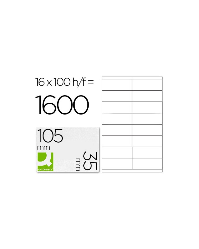 Etiqueta adhesiva q-connect kf10653 tamaño 105x35 mm fotocopiadora laser -ink-jet caja con 100 hojas din a4