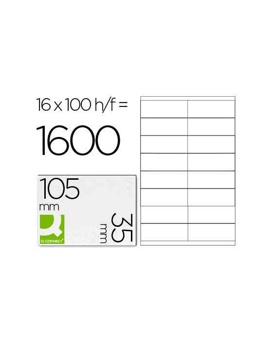Etiqueta adhesiva q-connect kf10653 tamaño 105x35 mm fotocopiadora laser -ink-jet caja con 100 hojas din a4
