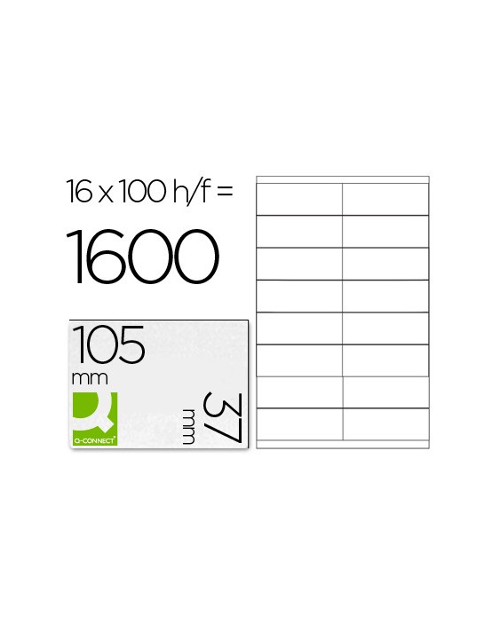 Etiqueta adhesiva q-connect kf10654 tamaño 105x37 mm fotocopiadora laser ink-jet caja con 100 hojas din a4