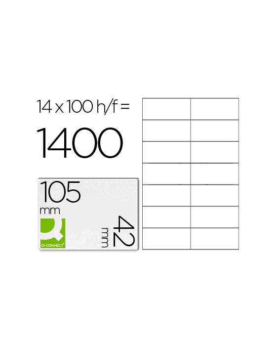 Etiqueta adhesiva q-connect kf10655 tamaño 105x42 mm fotocopiadora laser ink-jet caja con 100 hojas din a4