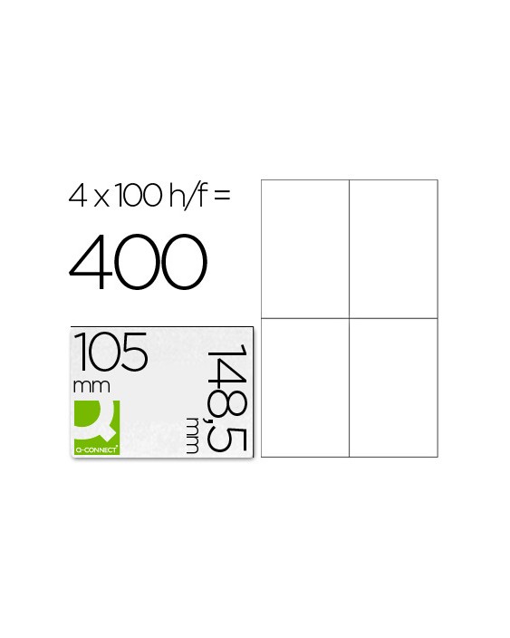 Etiqueta adhesiva q-connect kf10660 tamaño 105x148,5 mm fotocopiadora laser ink-jet caja con 100 hojas din a4