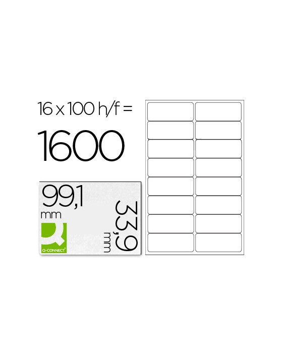 Etiqueta adhesiva q-connect kf01584 tamaño 99,1x33,9 mm fotocopiadora laser ink-jet caja con 100 hojas din a4