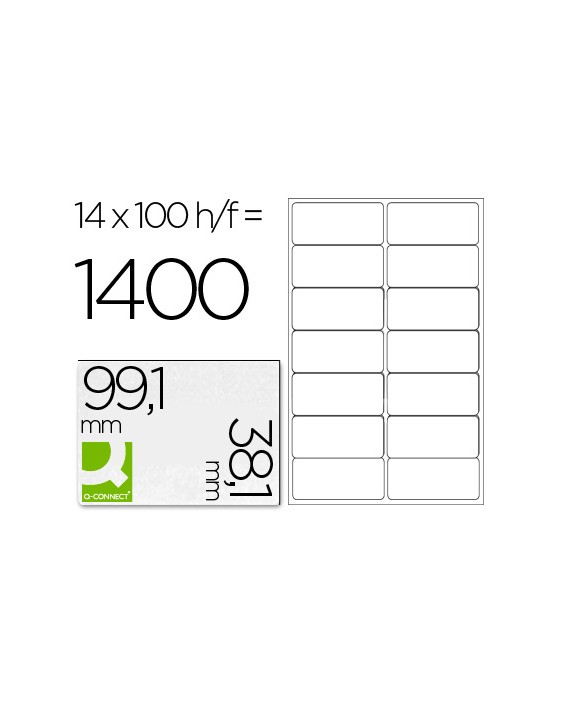 Etiqueta adhesiva q-connect kf01585 tamaño 99,1x38,1 mm fotocopiadora laser ink-jet caja con 100 hojas din a4
