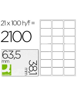 Etiqueta adhesiva q-connect kf01587 tamaño 63,5x38,1 mm fotocopiadora laser ink-jet caja con 100 hojas din a4