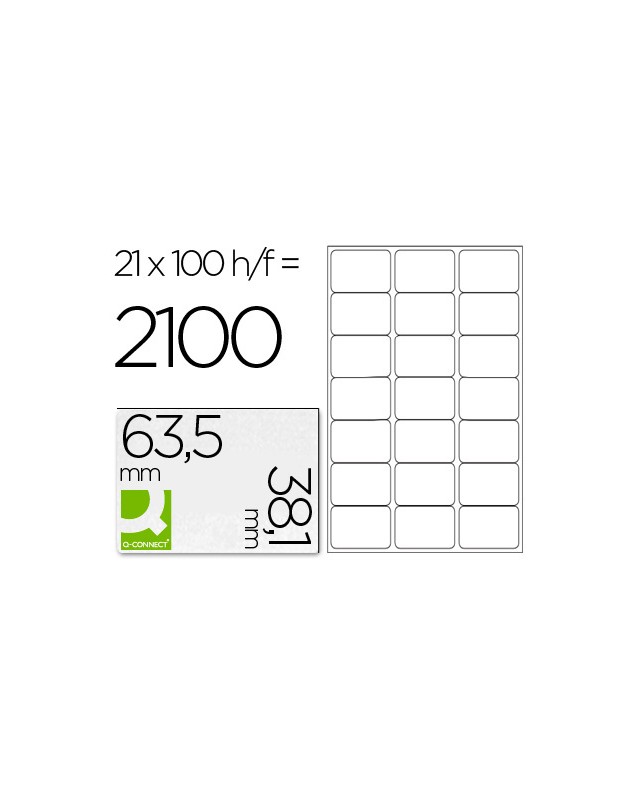 Etiqueta adhesiva q-connect kf01587 tamaño 63,5x38,1 mm fotocopiadora laser ink-jet caja con 100 hojas din a4