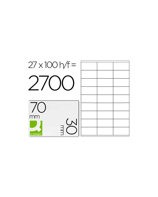 Etiqueta adhesiva q-connect kf10642 tamaño 70x30 mm fotocopiadora laser ink-jet caja con 100 hojas din a4