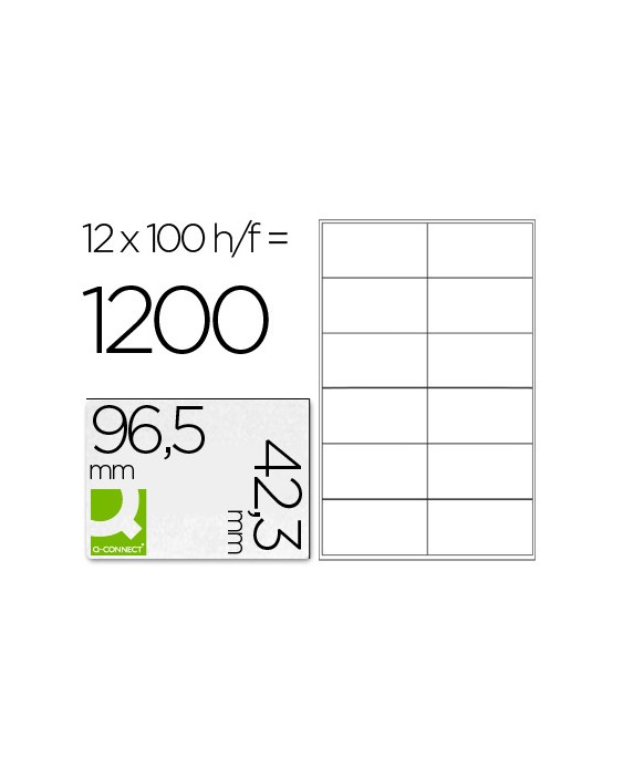 Etiqueta adhesiva q-connect kf10652 tamaño 96,5x42,3 mm fotocopiadora laser ink-jet caja con 100 hojas din a4