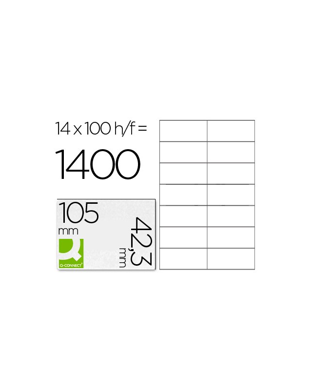 Etiqueta adhesiva q-connect kf10656 tamaño 105x42,3 mm fotocopiadora laser ink-jet caja con 100 hojas din a4