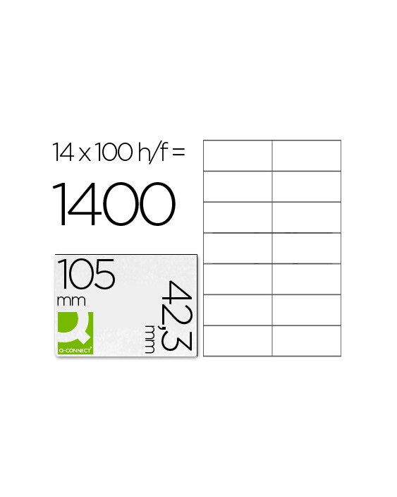 Etiqueta adhesiva q-connect kf10656 tamaño 105x42,3 mm fotocopiadora laser ink-jet caja con 100 hojas din a4