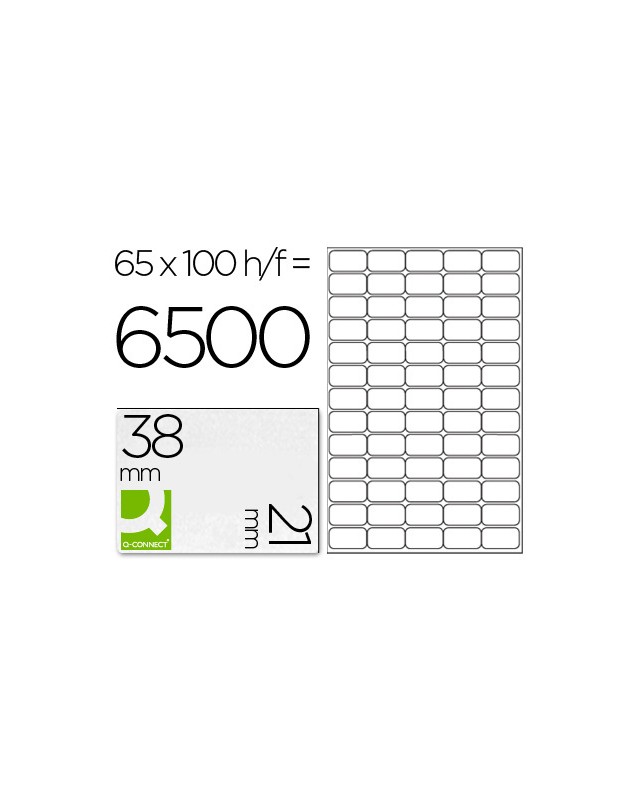Etiqueta adhesiva q-connect kf01581 tamaño 38,1x21,2mm fotocopiadora laser ink-jet caja con 100 hojas din a4