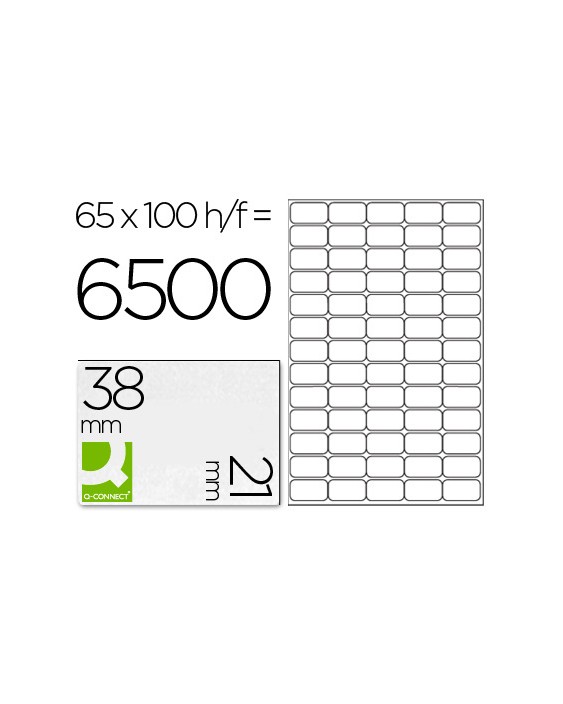 Etiqueta adhesiva q-connect kf01581 tamaño 38,1x21,2mm fotocopiadora laser ink-jet caja con 100 hojas din a4