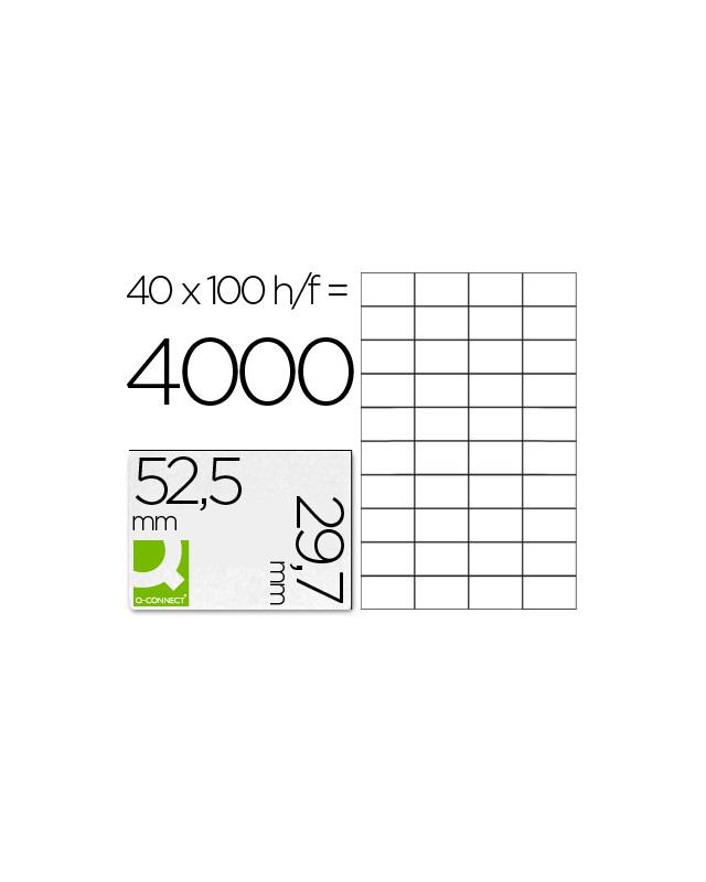 Etiqueta adhesiva q-connect kf00574 -tamaño 52,5x29,7 mm -fotocopiadora -laser -ink-jet-caja con 100 hojas din a4
