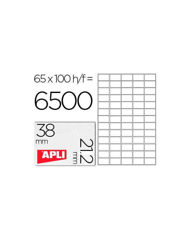 Etiqueta adhesiva apli 1283 tamaño 38x21.2mm para fotocopiadora laser ink-jet caja con 100 hojas din a4