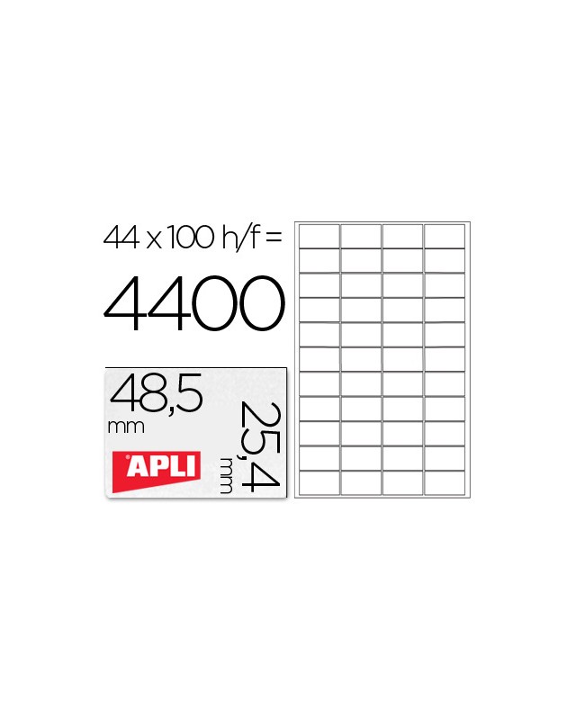 Etiqueta adhesiva apli 1285 tamaño 48,5x25,4 mm para fotocopiadora laser ink-jet caja con 100 hojas din a4