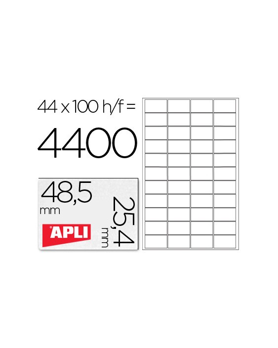 Etiqueta adhesiva apli 1285 tamaño 48,5x25,4 mm para fotocopiadora laser ink-jet caja con 100 hojas din a4
