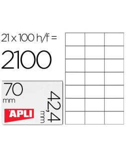 Etiqueta adhesiva apli 1276 tamaño 70x42,4 mm para fotocopiadora laser ink-jet caja con 100 hojas din a4
