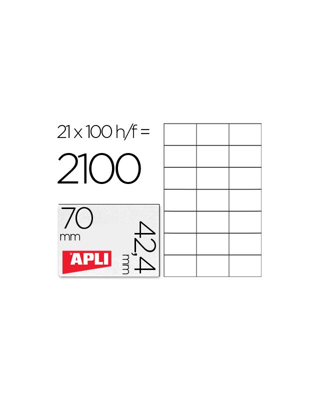 Etiqueta adhesiva apli 1276 tamaño 70x42,4 mm para fotocopiadora laser ink-jet caja con 100 hojas din a4
