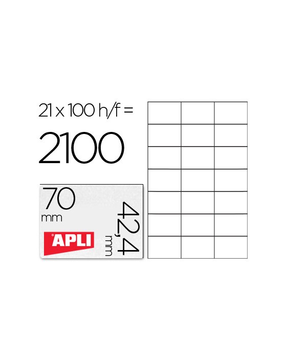 Etiqueta adhesiva apli 1276 tamaño 70x42,4 mm para fotocopiadora laser ink-jet caja con 100 hojas din a4