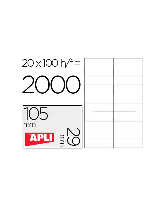 Etiqueta adhesiva apli 1299 tamaño 105x29 mm para fotocopiadora laser ink-jet caja con 100 hojas din a4