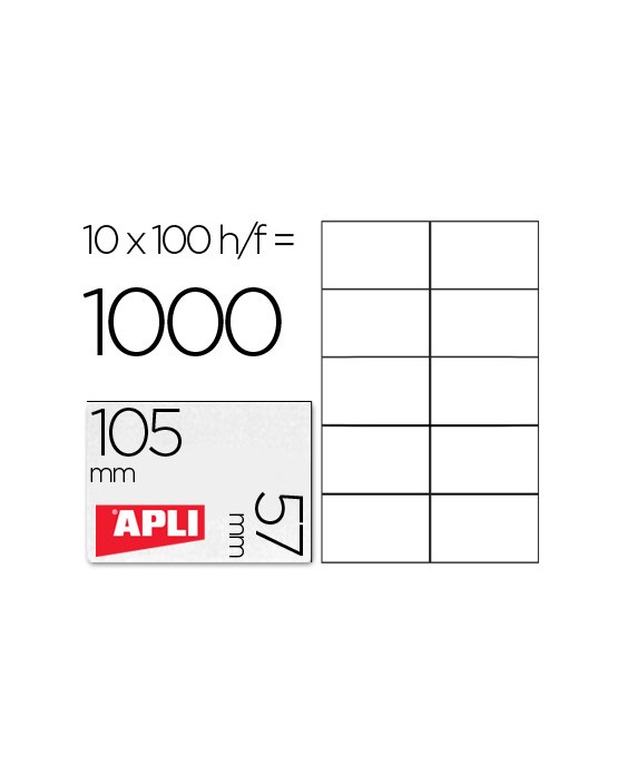 Etiqueta adhesiva apli 1278 tamaño 105x57 mm para fotocopiadora laser ink-jet caja con 100 hojas din a4