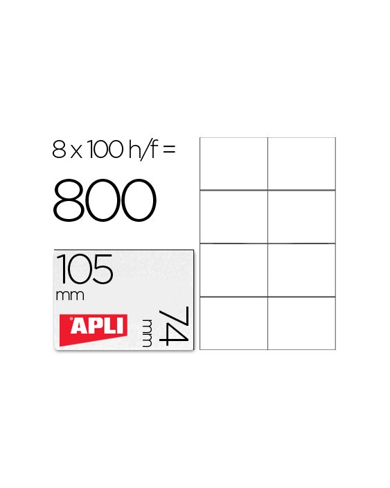Etiqueta adhesiva apli 1279 tamaño 105x74 mm para fotocopiadora laser ink-jet caja con 100 hojas din a4