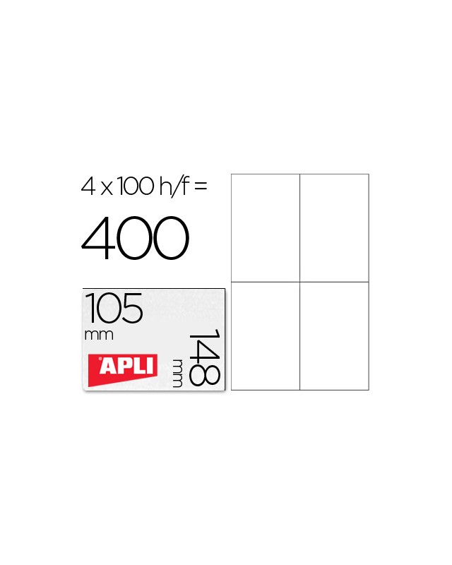 Etiqueta adhesiva apli 1280 tamaño 105x148 mm para fotocopiadora laser ink-jet caja con 100 hojas din a4
