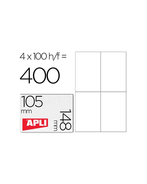 Etiqueta adhesiva apli 1280 tamaño 105x148 mm para fotocopiadora laser ink-jet caja con 100 hojas din a4