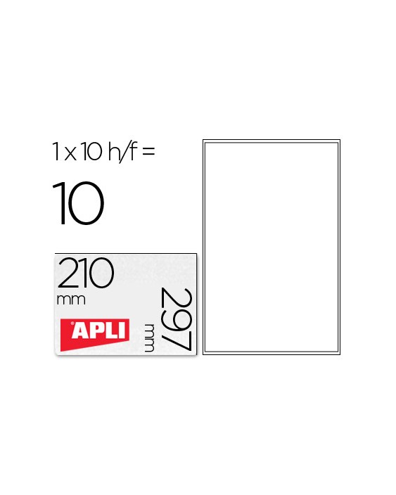 Etiquetas adhesivas apli transparentes poliester para impresora ink-jet 210x297 mm presentadas en carpetas de 10