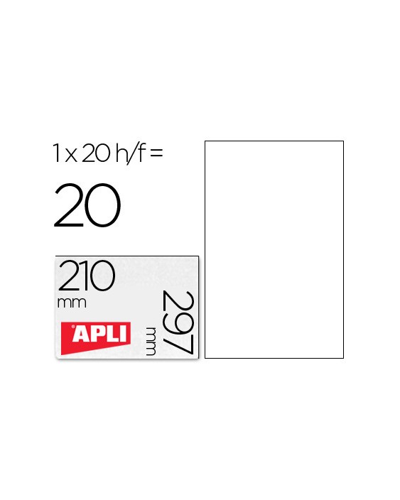 Etiqueta adhesiva apli translucidas 1225 210x297 mm fotocopiadora laser caja con 20 etiquetas