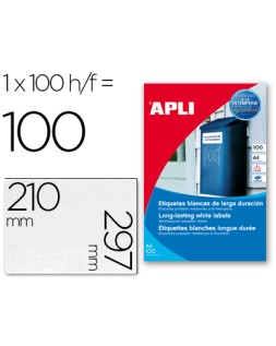 Etiqueta adhesiva apli poliester 210x297 mm resistente a la interperie laser pack de 100 hojas