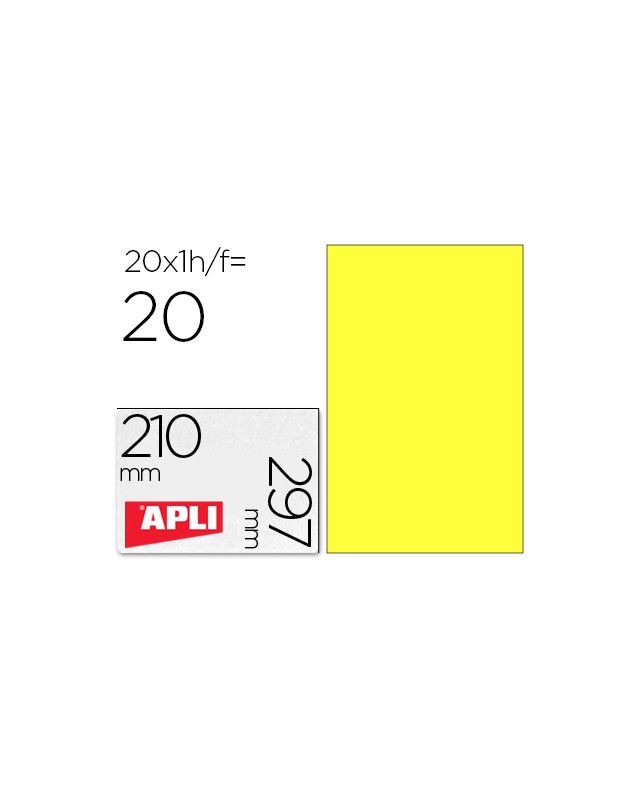 Etiqueta adhesiva apli 02878 tamaño 210x297 mm para laser fotocopiadora ink-jet caja con 20 hojas din a4 amarillo