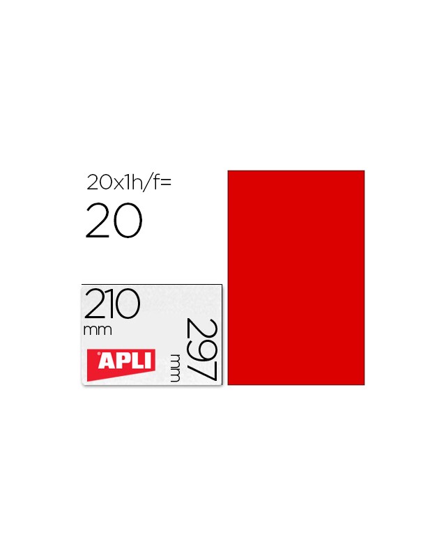 Etiqueta adhesiva apli 02880 tamaño 210x297 mm para fotocopiadora laser ink-jet caja con 20 hojas din a4 rojo