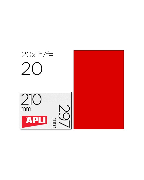Etiqueta adhesiva apli 02880 tamaño 210x297 mm para fotocopiadora laser ink-jet caja con 20 hojas din a4 rojo
