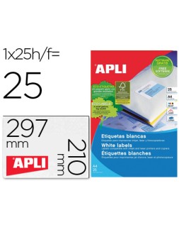 Etiqueta adhesiva apli 1215 210x297 mm para fotocopiadora laser ink-jet caja con 25 hojas