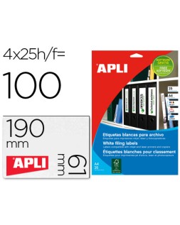 Etiqueta adhesiva apli 1233 tamaño 190x61 mm para fotocopiadora laser ink-jet caja 25 hojas con 100