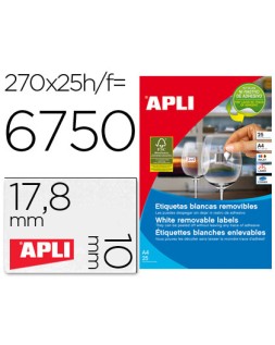 Etiqueta adhesivas apli 10197 tamaño 17,8x10 mm removible para fotocopiadora laser ink-jet caja 25 hojas con