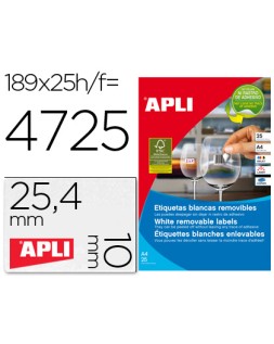 Etiqueta adhesivas apli 10198 tamaño 25,4x10 mm removible para fotocopiadora laser ink-jet caja 25 hojas con