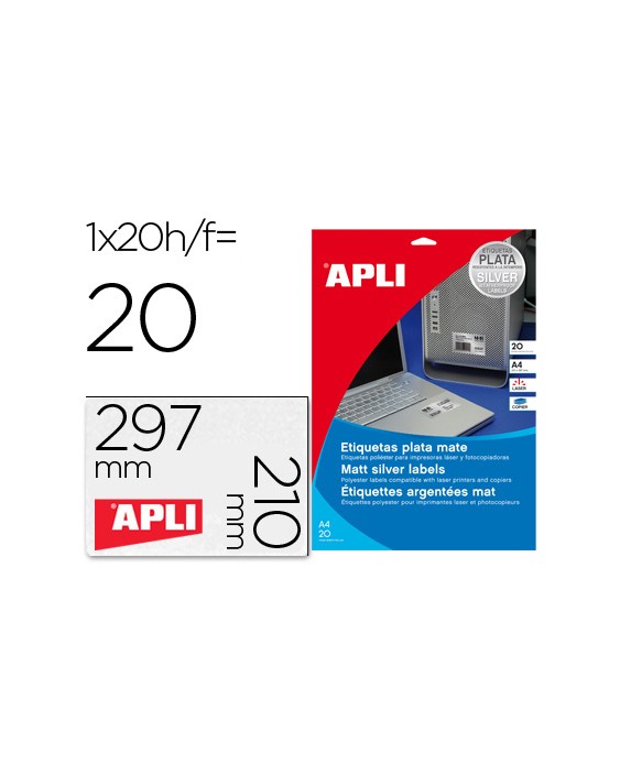 Etiqueta adhesiva apli 10071 metalizada 210x297 mm para fotocopiadora laser caja 20 hojas