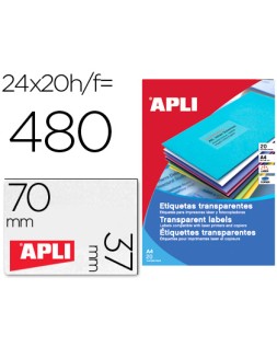 Etiqueta adhesiva apli 1224 transparentes tamaño 70x37 mm para fotocopiadora laser caja 20 hojas con 480 etiquetas